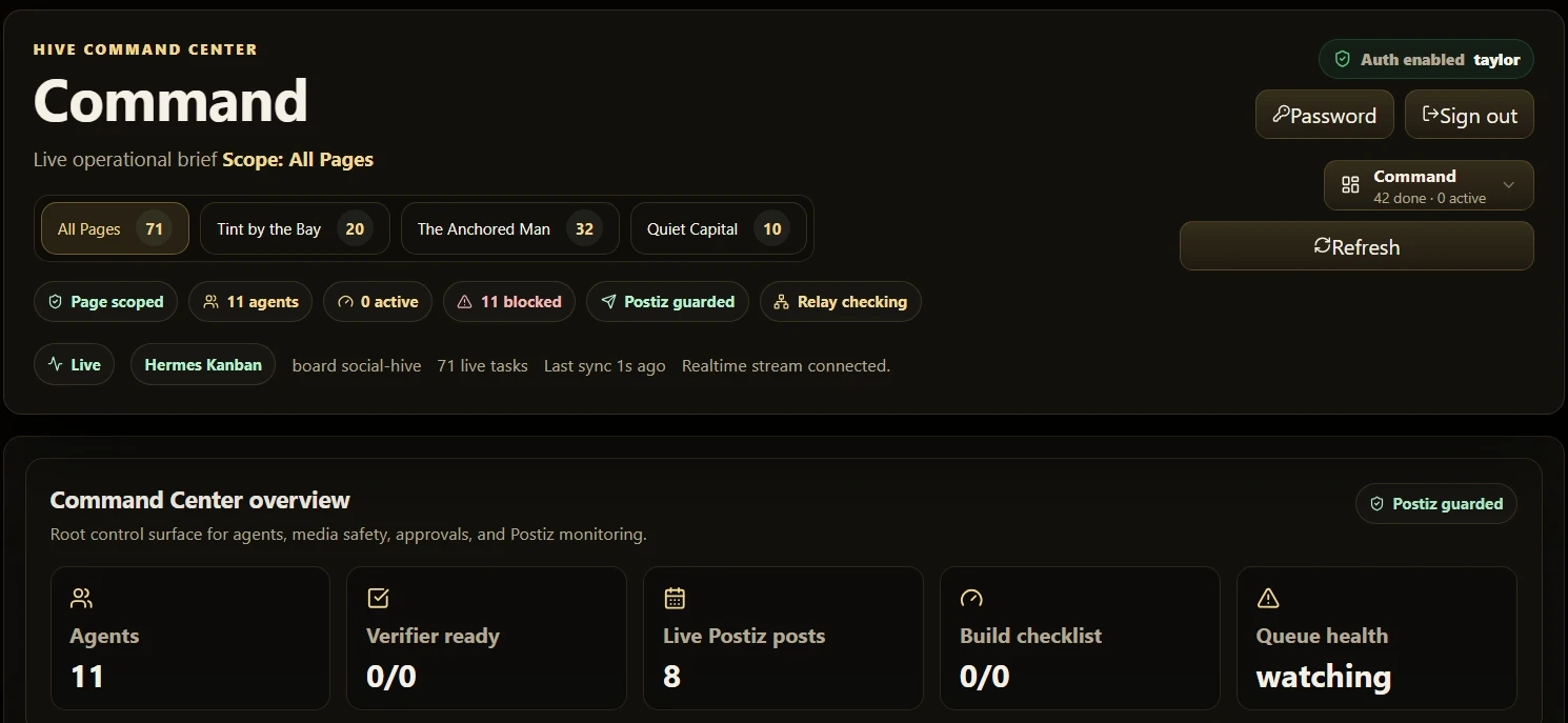 Hive Command Center agent operations dashboard